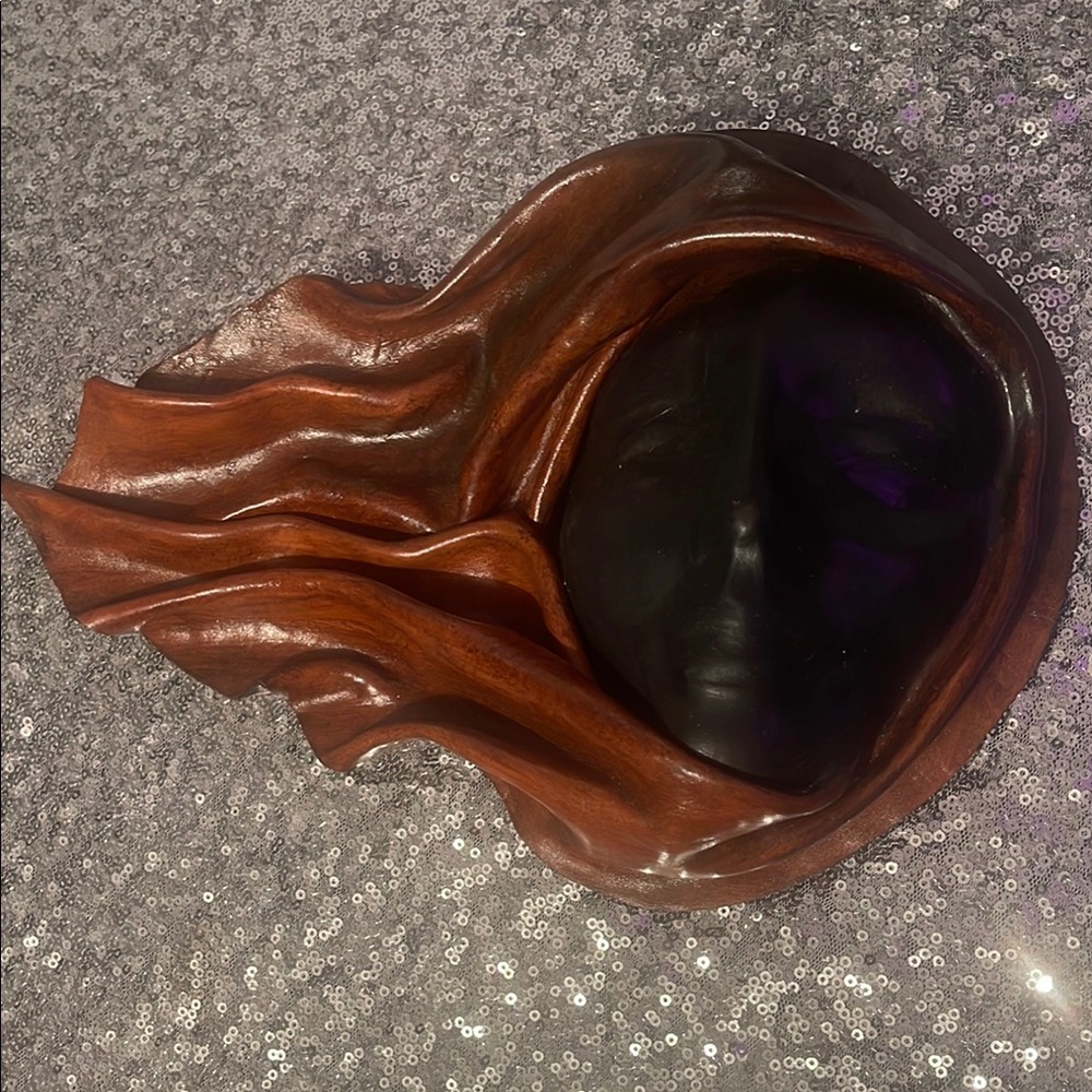 Artistic Brown and Black leather face mask Sculpture.